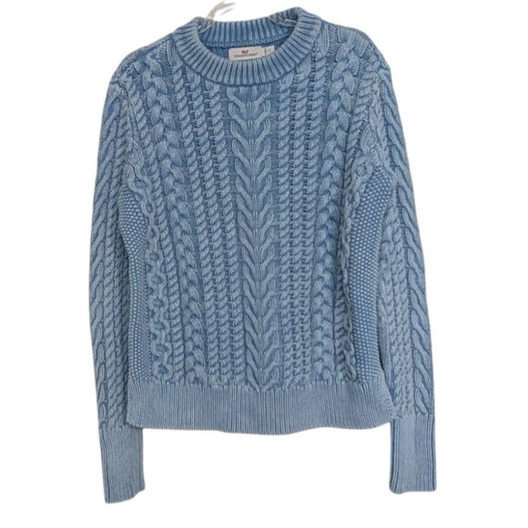 Vineyard Vines Fishman Sweater Womens Size Small Blue Cable Knit Cotton Preppy - Picture 1 of 11